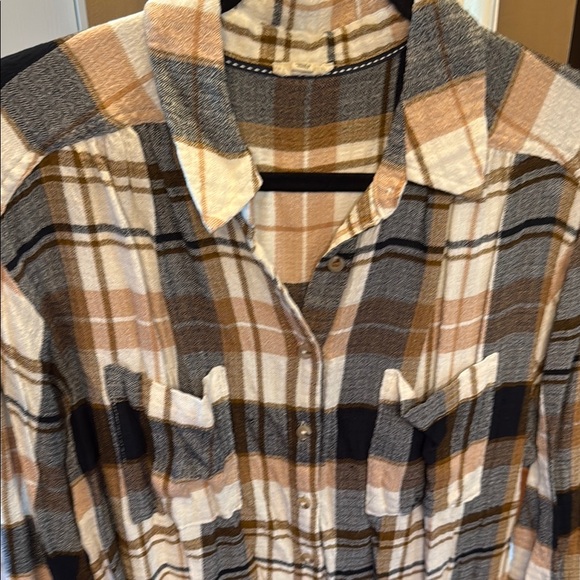 Pilcro Plaid Button-Up Shirt in Brown and Cream - Picture 1 of 1